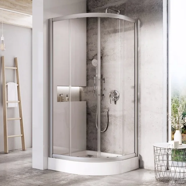 Semicircular shower cabin Ravak X-Point, XU1CP4-90 aluminum+Transparent