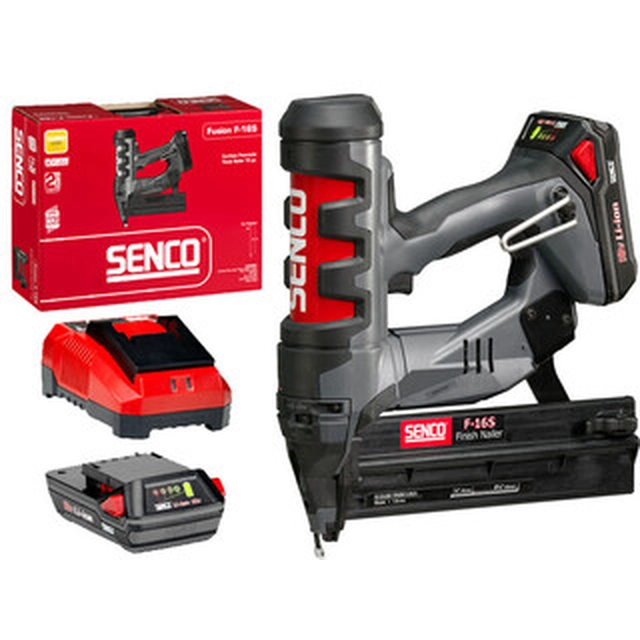 Senco F-16S cordless finishing nailer 18 V | 19 - 65 mm | Diameter 1,57 - 1,63 mm | 0 ° | Carbon brush | 1 x 1,5 Ah battery + charger | In a suitcase