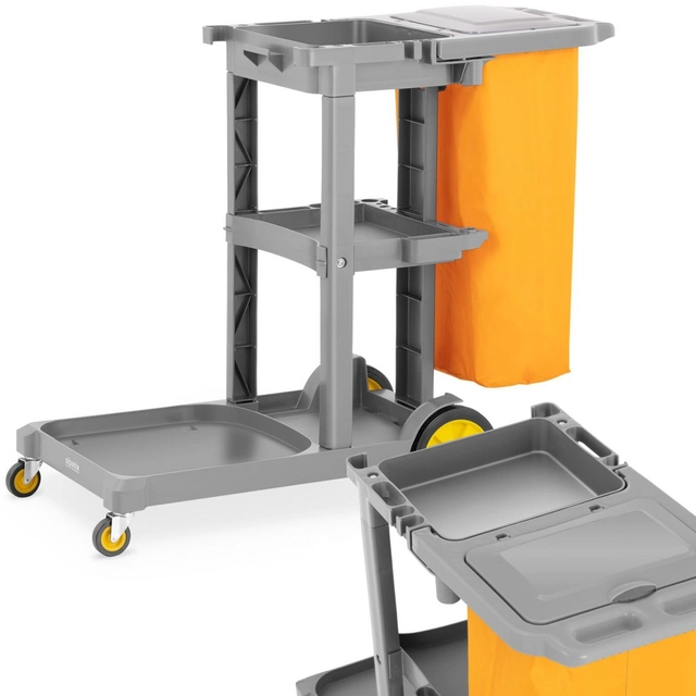 Service trolley with shelves, mop holder and laundry bag + cover