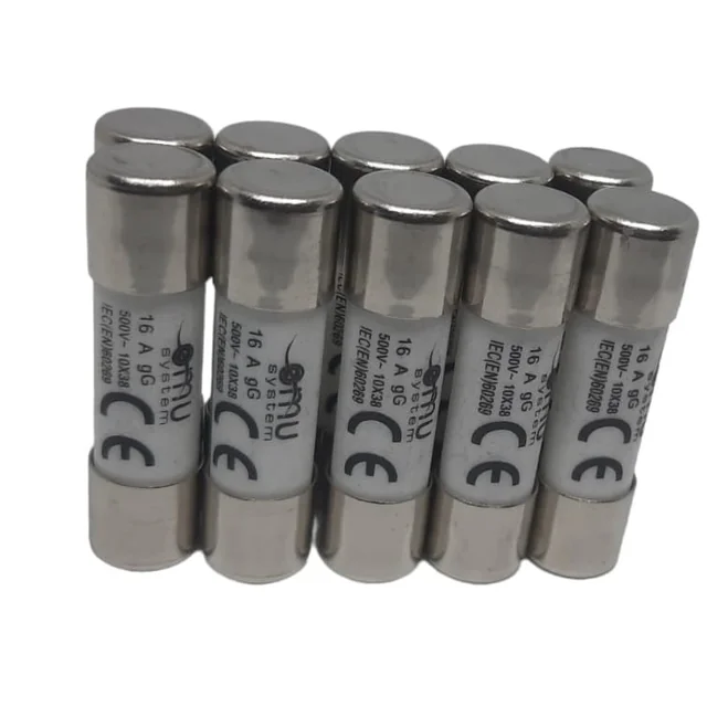 Set 10 fuses 10x38 16A cylindrical ceramic fuses 500V AC gG