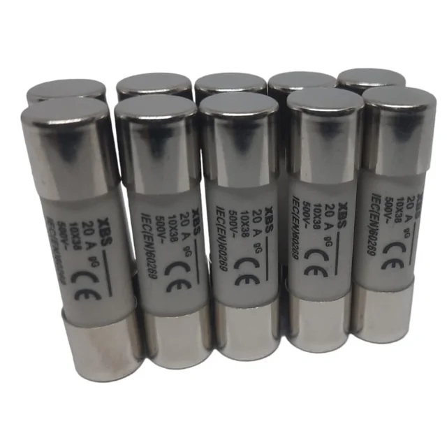 Set 10 fuses 10x38 20A cylindrical ceramic fuses 500V AC gG