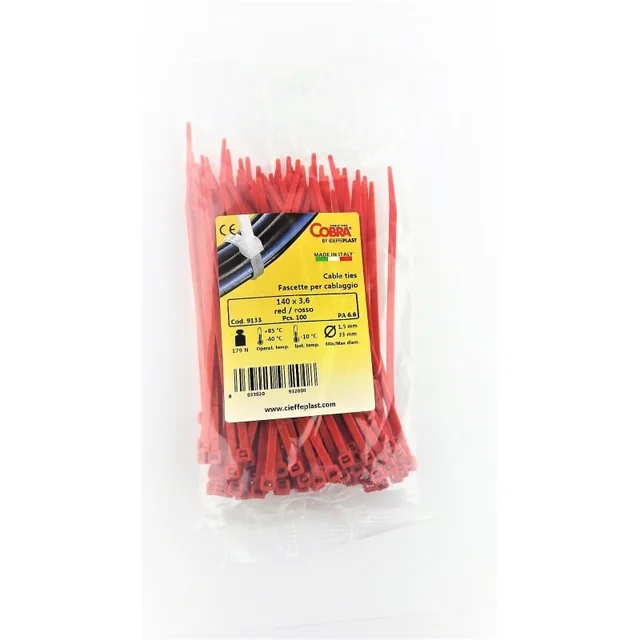 Set 100 red plastic cable necklace 140x3.6mm Cobra 9133