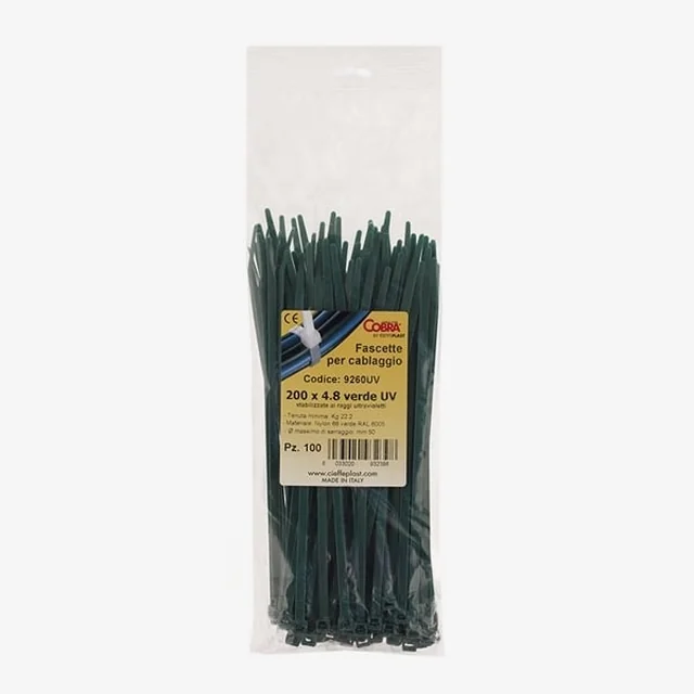 Set 100 very green highly UV resistant cable ties 290x4.8mm for outdoor applications COBRA 9280UV