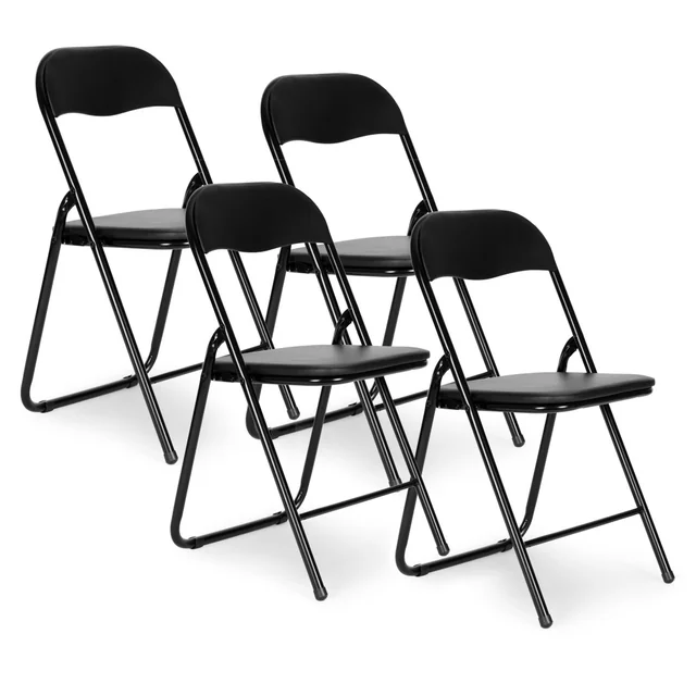 Σετ 4 αναδιπλούμενες καρέκλες catering κήπου, μαύρο οικολογικό δέρμα