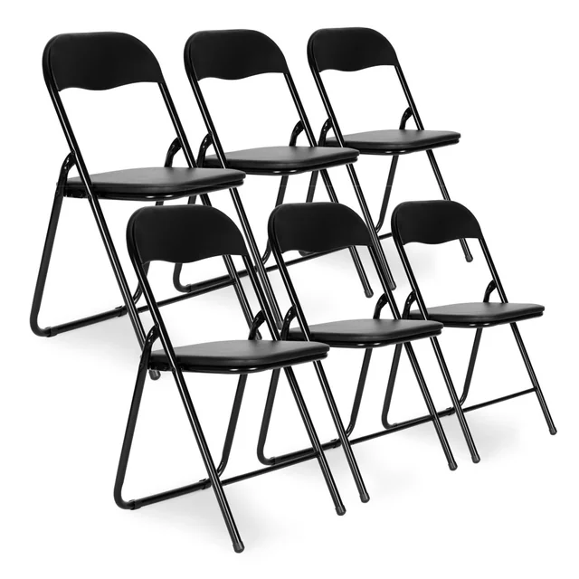 Set 6 opvouwbare tuincateringstoelen, zwart ecoleer