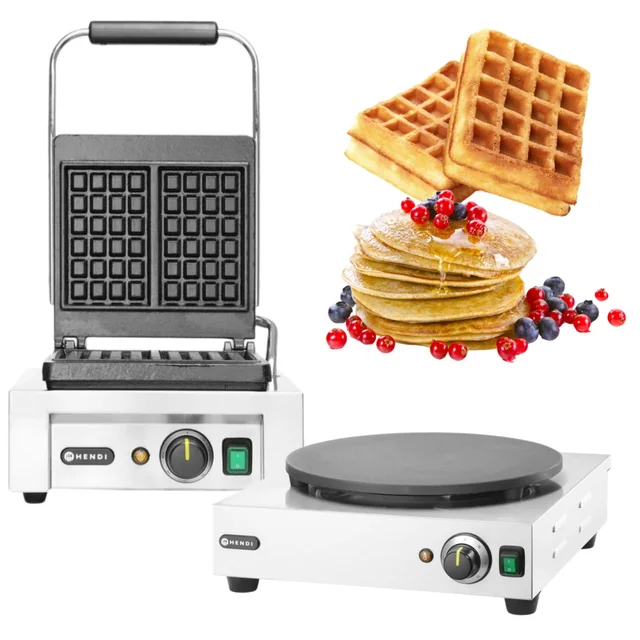 Set aus Pfannkuchen- und Waffelgeräten – Pfannkuchenmaschine, Hendi-Waffelmaschine