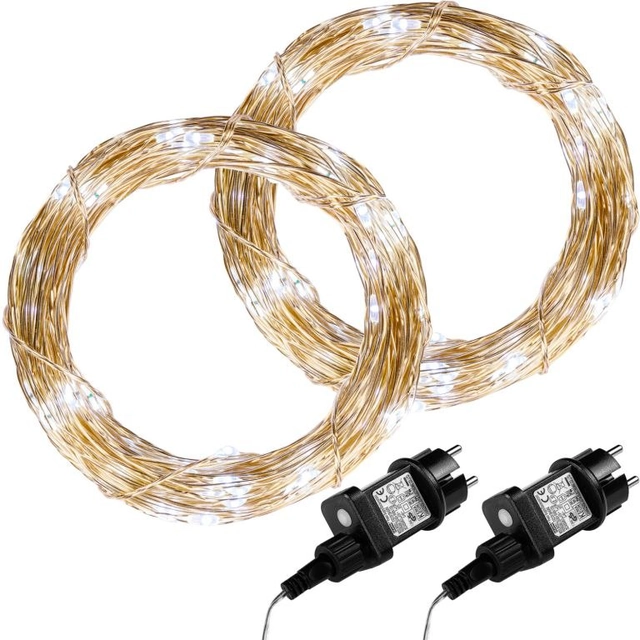 Set de 2 cabluri de lumină - 50 LED, alb rece