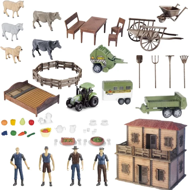 SET FERMA CASA FERMIER CU slujnica ANIMALE FERMA ACCESORII TRACTOR