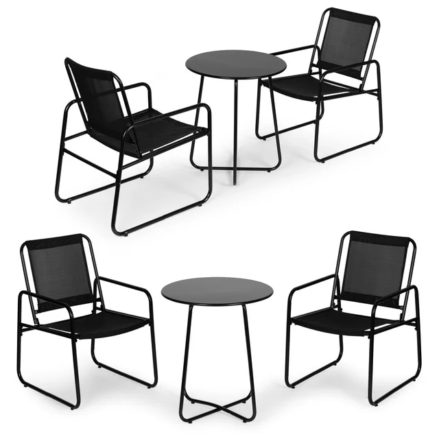 Set mobilier de gradina, doua scaune, masa neagra