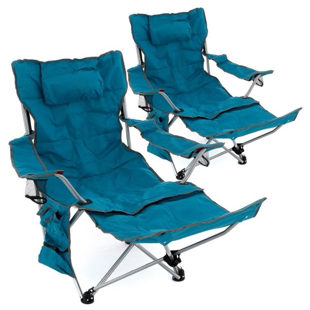 Set of 2 camping chairs with removable footrest, no