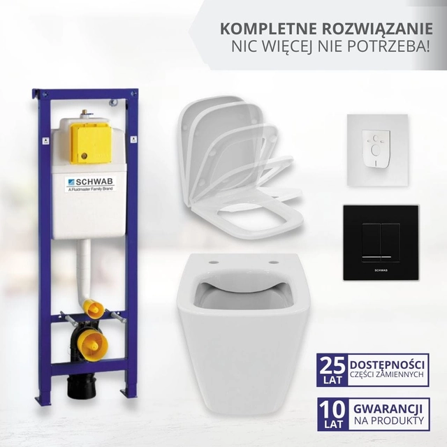Set SCHWAB: cadru Duplo 380 + buton ARTE negru + suport de toaletă + vas iLifeB + scaun cu închidere moale