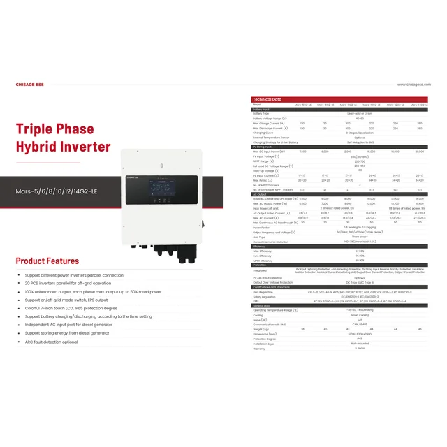 SET Solární hybridní měnič MARS 10 kW + baterie MOON16-G 16 kWh