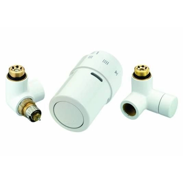 Set stanga (doua supape + cap) Danfoss X-tra Collection pentru baie si calorifere decorative, alb