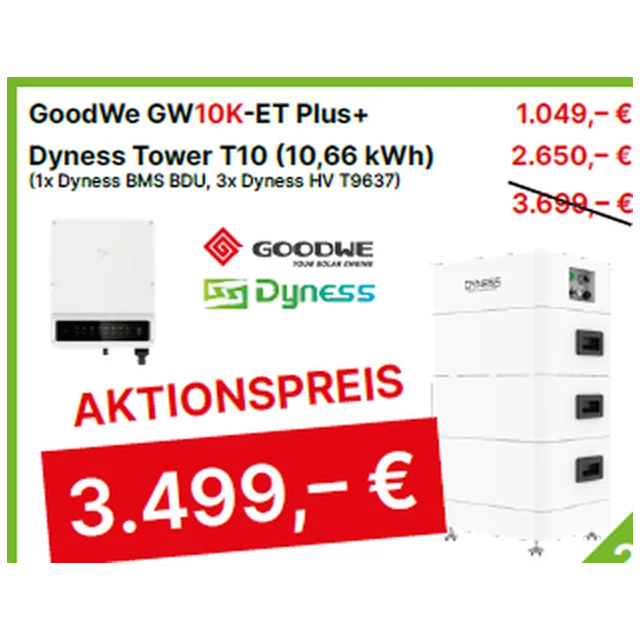 Setați GoodWe GW10K-ET Plus + și Dyness Tower T10 (10,66 kWh) (1x Dyness BMS BDU, 3x Dyness FV T9637)