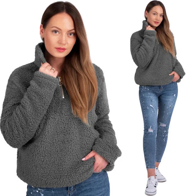 Sherpa sweatshirt til kvinder med krave Grå xl