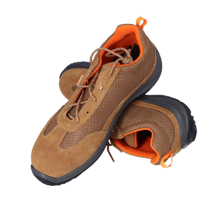 Shoes made of velor split leather and polyester type MESH, sole made of two-layer PU with different densities, toe cap and insole, composite, beige 43