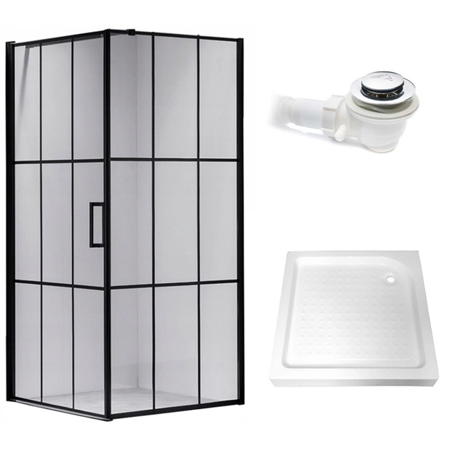 Shower cabin with a paddling pool BS13A Black Black 80x80cm+SXL02A white