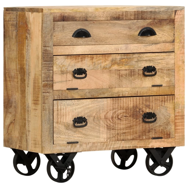 Side cabinet with wheels, 70x40x75cm, solid mango wood