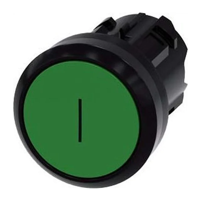 Siemens Button 22mm round, green material, inscription and flat with spring return 3SU1000-0AB40-0AC0