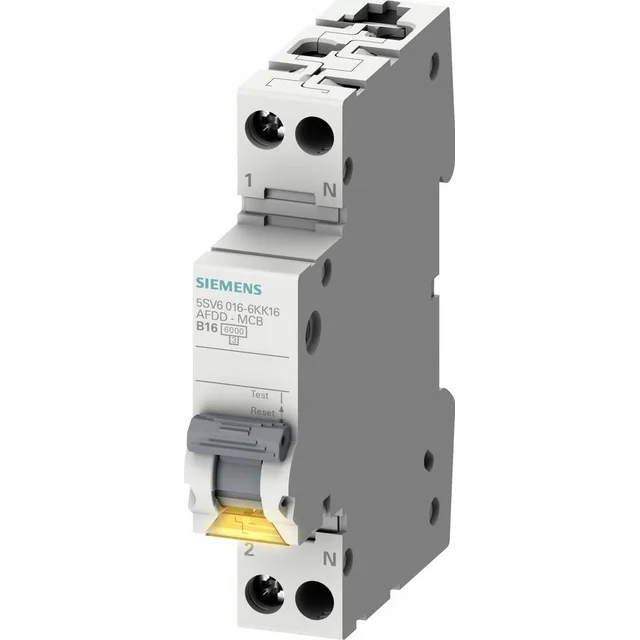 Siemens Przeciwpożarowy detektor iskrzenia AFDD-MCB-Combination 230V, 6kA, 1+N, B, 16A Compact (1MW) 5SV6016-6KK16