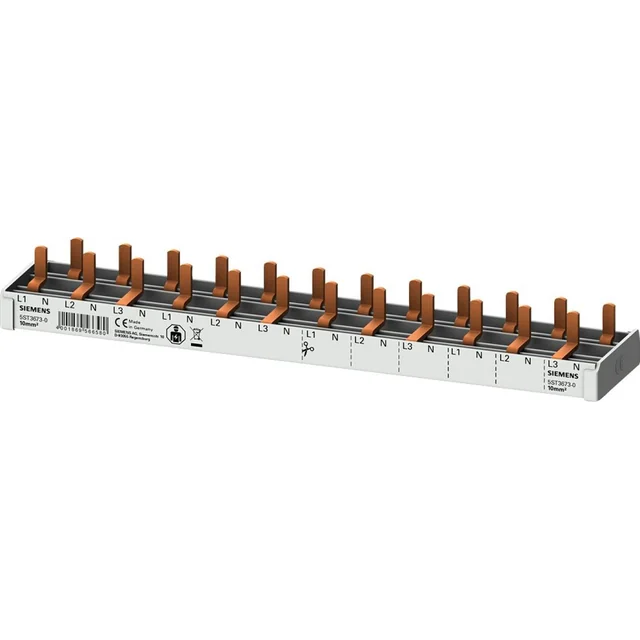 Siemens samleskinne 3P+N 10mm2 pin 12 modulær til 1P+N smalle afbrydere (5SV1 5SV6 5SL60) fuld isolering 5ST3673-0