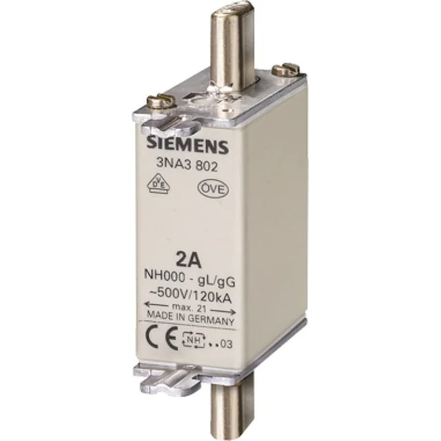 Siemens Wkładka topikowa NH000 80A gG 500V wersja standard zaczepy neizolowane 3NA3824