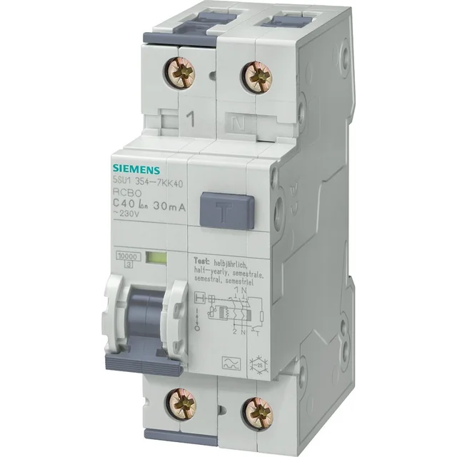 Siemens Wyłącznik kombinowany RCBO tipA 30mA 10kA 1+N B10A 5SU1354-6KK10