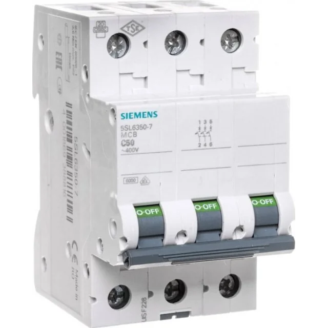 Siemens Wyłącznik nadprądowy 3P C 50A 6kA AC/DC (5SL6350-7)