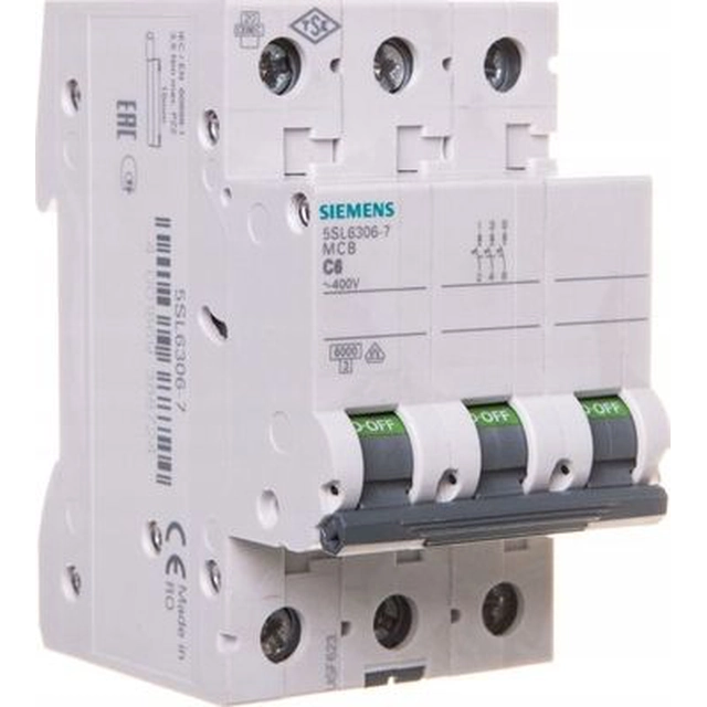 Siemens Wyłącznik nadprądowy 3P C 6A 6kA CA/CC (5SL6306-7)