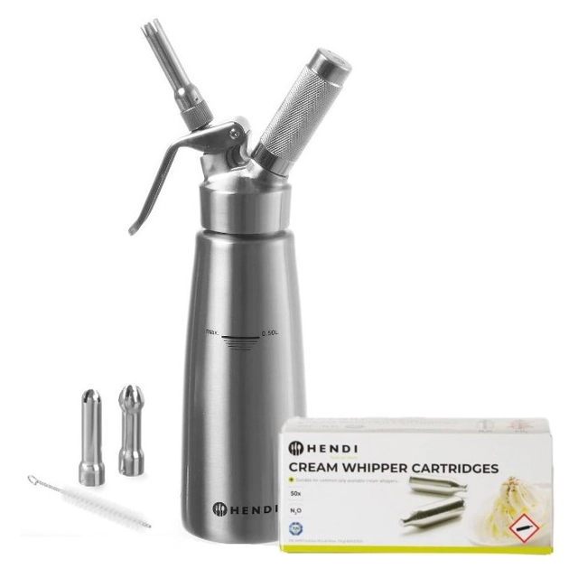 Sifon za stepeno smetano 0.5L INOX + 24 kartuše N2O | Hendi 588017