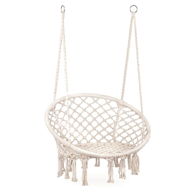 Silla colgante boho, columpio de jardín, nido de cigüeña, blanco