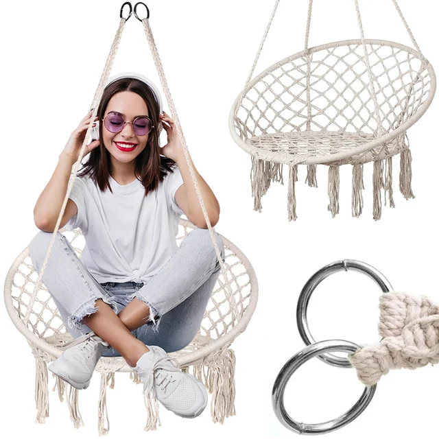 Silla colgante boho con columpio nido de cigüeña crudo GL078