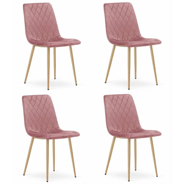 Silla TURIN - terciopelo rosa / patas color madera x 4