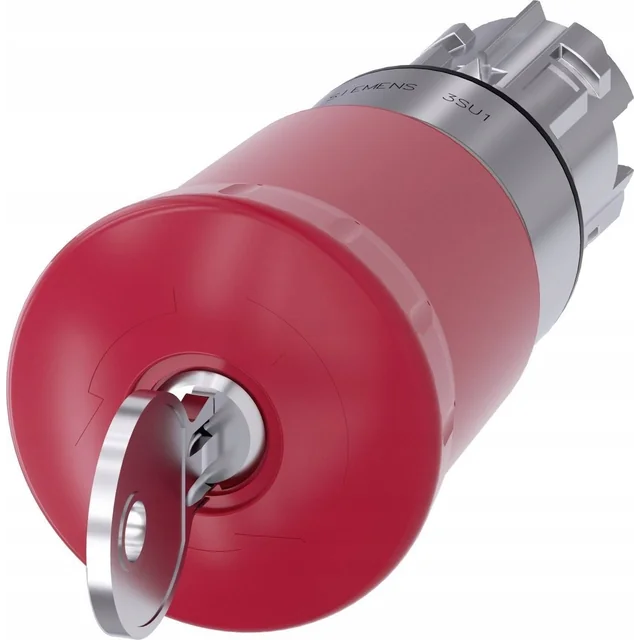 Сименс Авариен бутон гъба 22mm кръгъл блестящ метал червен 40mm с ключалка SSG10 3SU1050-1HR20-0AA0