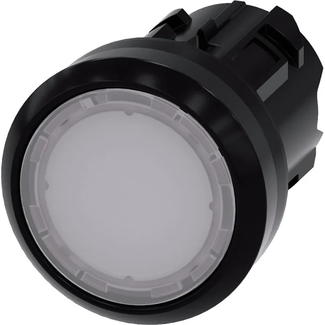 Сименс Осветен бутон 22mm кръгъл, бяла пластмаса, плосък, не се връща сам, отключва се с натискане на 3SU1001-0AA60-0AA0