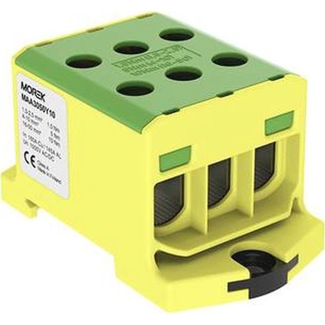 Simet Złączka szynowa gwintowa AL/CU/ 1,5 - 50 mm2/ TS 35/ 1 tor, 6 otw. zaciskowych – (OTL50-3) M żółto-zielony MAA3050Y10