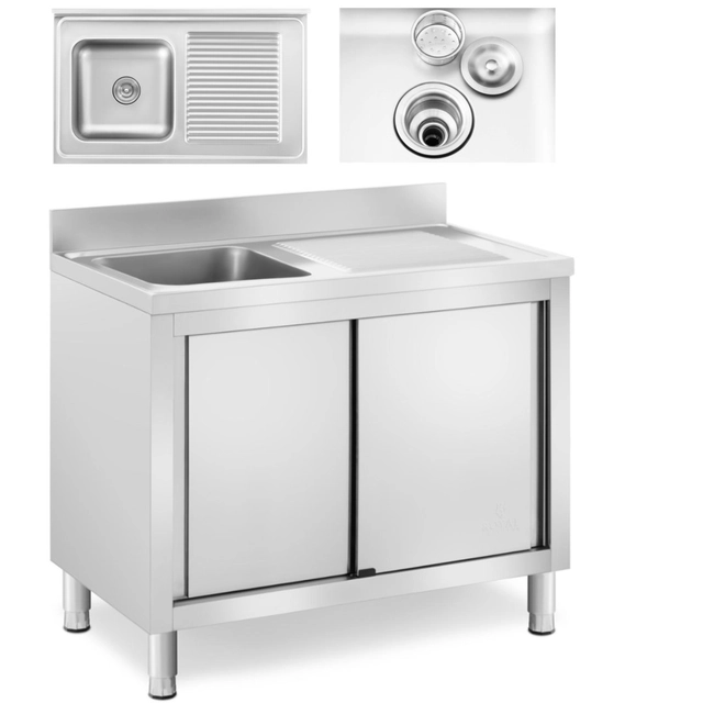 Single-bowl catering pool sink with a cabinet with sliding doors, left 100 x 60 x 95 cm