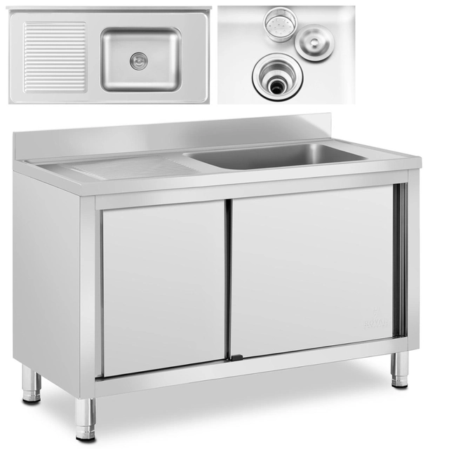 Single-chamber gastronomy pool sink with a cabinet with sliding doors, right 120 x 60 x 95 cm