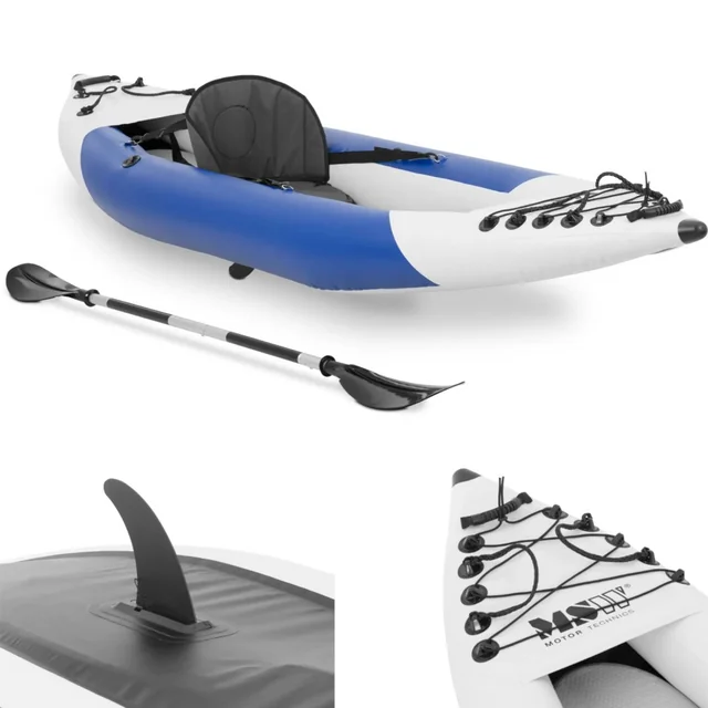 Single-person inflatable kayak with paddle and seat - set