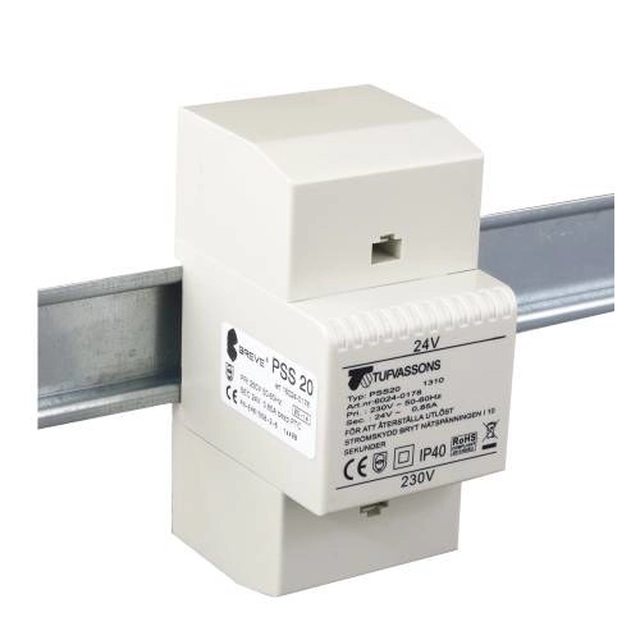 Single-phase PSS transformer 10T 230/ 24V IP30 to the DIN rail TH-35 in a modular housing with protection
