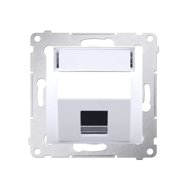 Single slanted teleinformatic socket cover for Keystone with a labeling field (module).Mounting with claws and screws; white