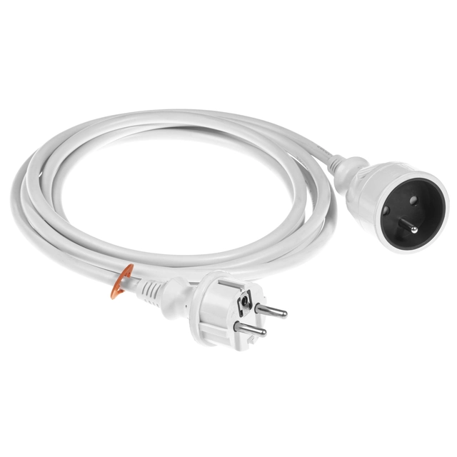 Single-socket white extension cable with grounding 5 m Plastrol