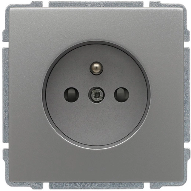 Single socket with earthing, with shutter, without frame, Series: KOS 66 Color: ALUMINUM