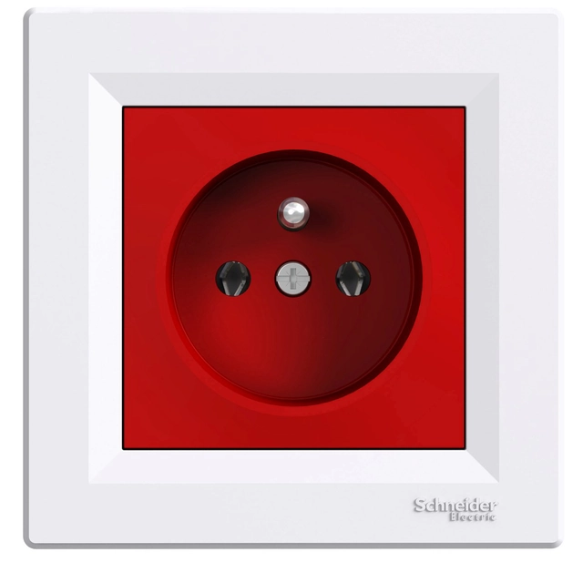 Single socket with grounding, red and white ASFORA