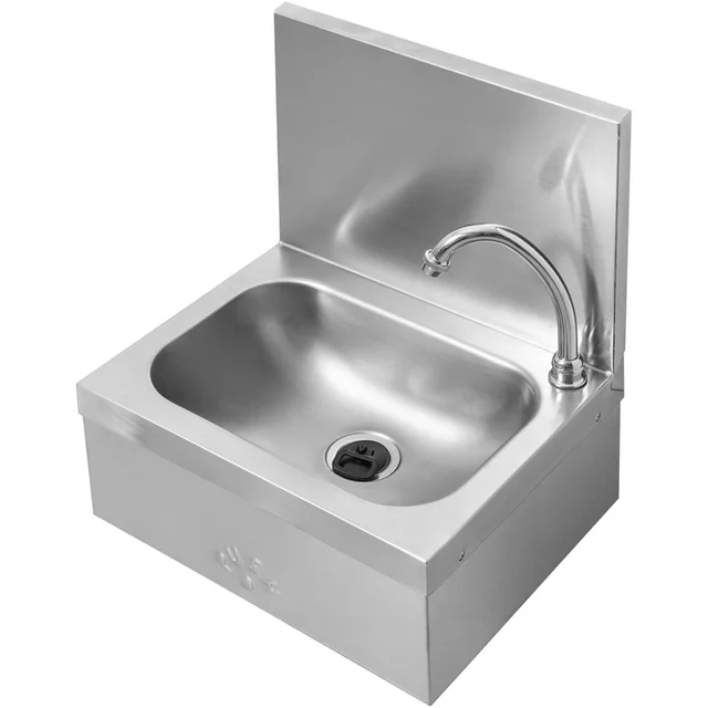 Sink touchless washbasin with tap and knee switch wall-mounted STEEL 230x340x115 mm