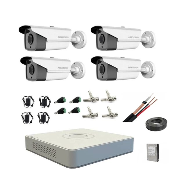 Sistem supraveghere Hikvision 4 camere 2MP IR 80M DVR 4 canale Hard 1TB accesorii