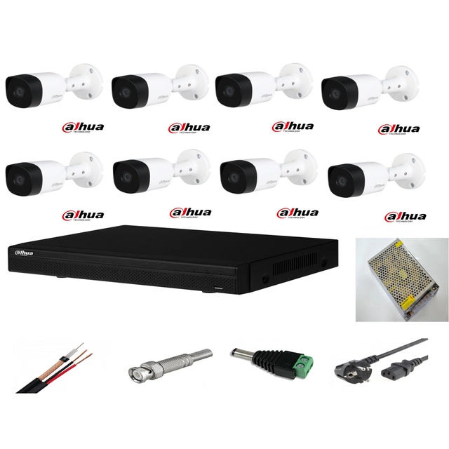 Sistem supraveghere video exterior 8 camere Dahua 2MP, DVR Dahua, accesorii incluse full