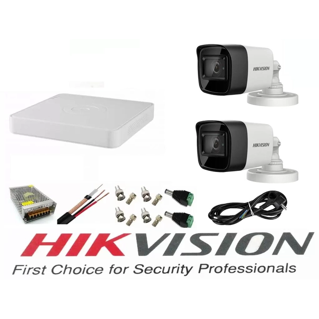Sistem supraveghere video Hikvision 2 camere 5MP Turbo HD IR 80M cu DVR Hikvision 4 canale  full accesorii cablu coaxial