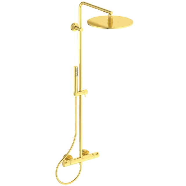 Sistema de ducha fijo Ideal Standard Ceratherm T125, con cabezal Ø300 y teleducha Stick, oro cepillado