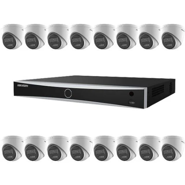 Sistema de videovigilancia 4K Hikvision 16 cámaras 8MP IR 30m luz blanca 30m micrófono Luz híbrida inteligente, NVR 16 Canales PoE 12MP 160Mbs / % p8/%